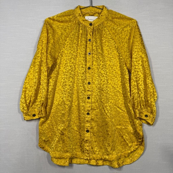 Anthropologie Tops - Anthropologie Jacquard Button Top Women XS Yellow Gold Textured Cottagecore Chic